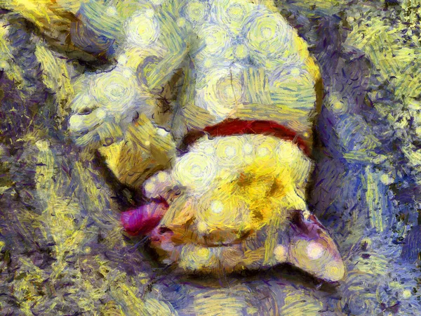 Kot Leżący Podłodze Ilustracje Tworzą Impresjonistyczny Styl Malowania — Zdjęcie stockowe