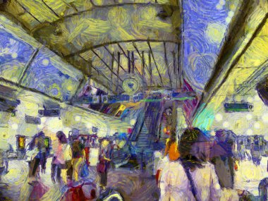 Skytrain İstasyonu İllüstrasyonları empresyonist bir resim tarzı yaratıyor.