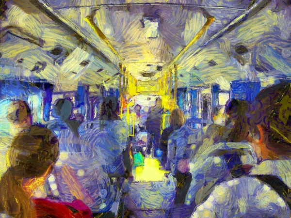 삽화에 등장하는 승객들은 인상주의적 스타일의 그림을 만든다 — 스톡 사진