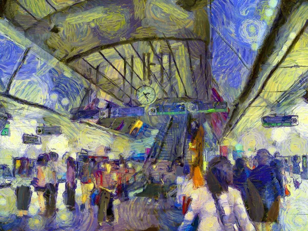 Skytrain Station Ilustrações Cria Estilo Impressionista Pintura — Fotografia de Stock