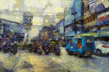 Tayland 'ın illerindeki taze pazarın manzarası izlenimci bir resim tarzı yaratıyor..