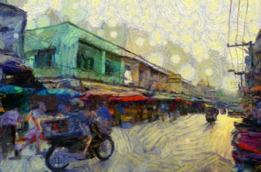 Tayland 'ın illerindeki taze pazarın manzarası izlenimci bir resim tarzı yaratıyor..