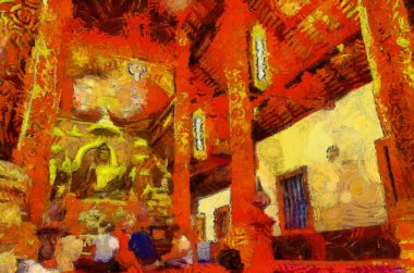 Kuzey Tayland tarzında antik tapınaklar, sanat ve mimari çizimler empresyonist bir resim tarzı yaratır..