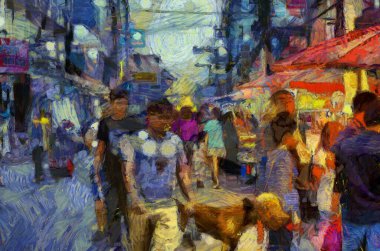 Tayland 'ın illerindeki taze pazarın manzarası izlenimci bir resim tarzı yaratıyor..