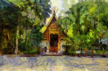 Kuzey Tayland tarzında antik tapınaklar, sanat ve mimari çizimler empresyonist bir resim tarzı yaratır..