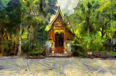 Kuzey Tayland tarzında antik tapınaklar, sanat ve mimari çizimler empresyonist bir resim tarzı yaratır..