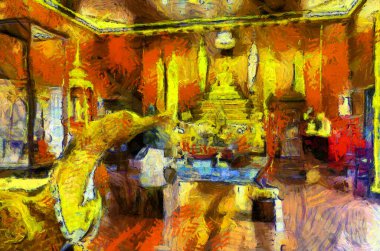 Kuzey Tayland tarzında antik tapınaklar, sanat ve mimari çizimler empresyonist bir resim tarzı yaratır..