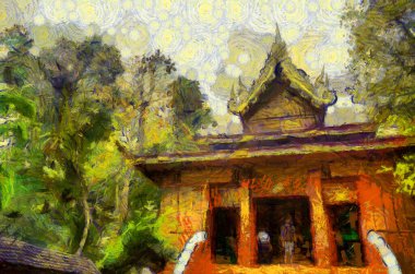 Kuzey Tayland tarzında antik tapınaklar, sanat ve mimari çizimler empresyonist bir resim tarzı yaratır..
