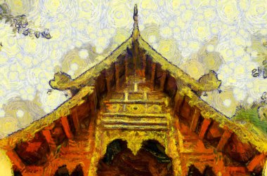 Kuzey Tayland tarzında antik tapınaklar, sanat ve mimari çizimler empresyonist bir resim tarzı yaratır..