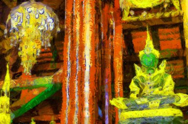 Kuzey Tayland tarzında antik tapınaklar, sanat ve mimari çizimler empresyonist bir resim tarzı yaratır..