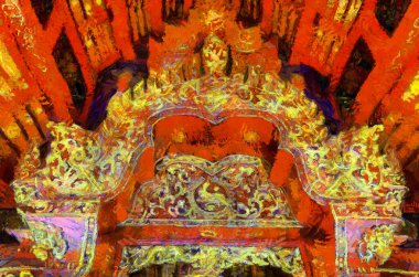 Kuzey Tayland tarzında antik tapınaklar, sanat ve mimari çizimler empresyonist bir resim tarzı yaratır..