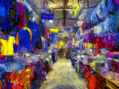 Tayland 'ın illerindeki taze pazarın manzarası izlenimci bir resim tarzı yaratıyor..