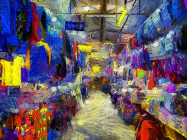 Tayland 'ın illerindeki taze pazarın manzarası izlenimci bir resim tarzı yaratıyor..