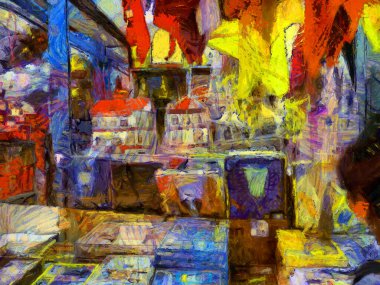 Tayland 'ın illerindeki taze pazarın manzarası izlenimci bir resim tarzı yaratıyor..