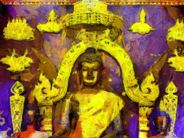 Große Goldene Buddha Illustrationen Schaffen Einen Impressionistischen Malstil — Stockfoto