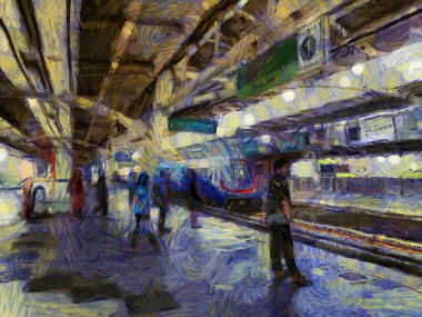 Skytrain İstasyonu İllüstrasyonları empresyonist bir resim tarzı yaratıyor.