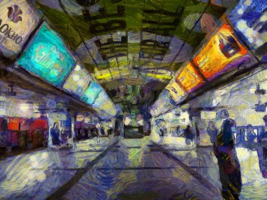 Skytrain İstasyonu İllüstrasyonları empresyonist bir resim tarzı yaratıyor.