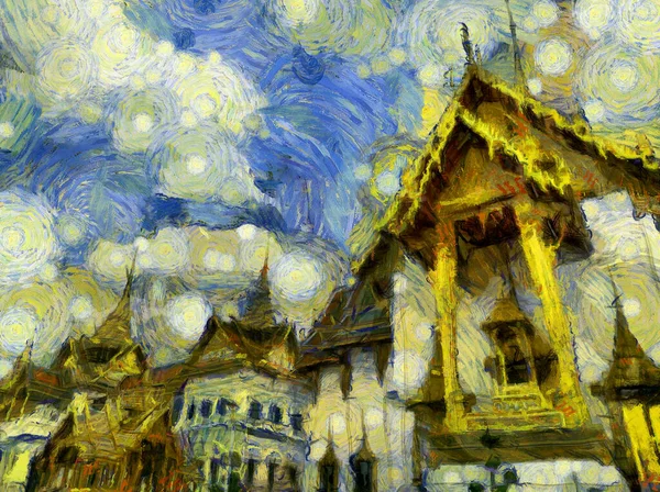 Grand Palace Bangkok Illusztrációk Létrehoz Egy Impresszionista Stílus Festészet — Stock Fotó