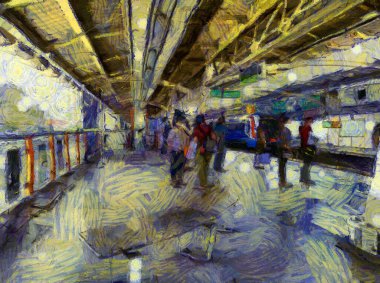 Skytrain İstasyonu Illustrations 'ın manzarası izlenimci bir resim tarzı yaratıyor..