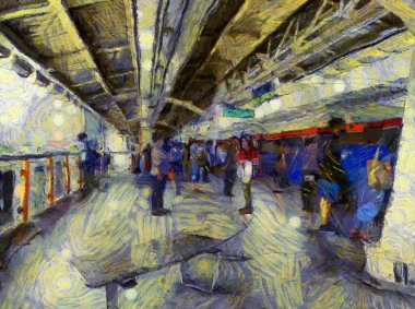 Skytrain İstasyonu Illustrations 'ın manzarası izlenimci bir resim tarzı yaratıyor..