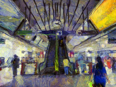 Skytrain İstasyonu Illustrations 'ın manzarası izlenimci bir resim tarzı yaratıyor..