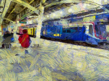 Skytrain İstasyonu Illustrations 'ın manzarası izlenimci bir resim tarzı yaratıyor..