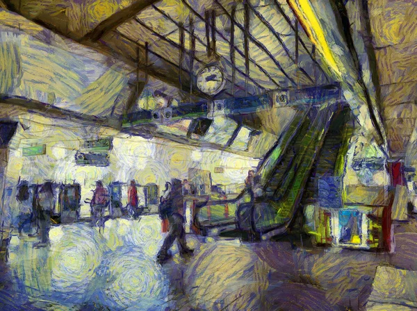 Skytrain İstasyonu Illustrations 'ın manzarası izlenimci bir resim tarzı yaratıyor..