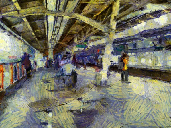 Paisagem Estação Skytrain Ilustrações Cria Estilo Impressionista Pintura — Fotografia de Stock