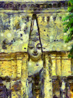 Antik Tayland mimari manzarası Illustrations bir empresyonist resim stili oluşturur.