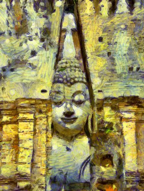 Antik Tayland mimari manzarası Illustrations bir empresyonist resim stili oluşturur.