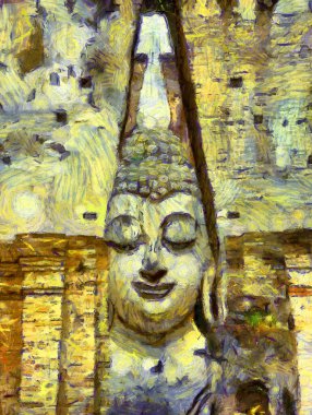 Antik Tayland mimari manzarası Illustrations bir empresyonist resim stili oluşturur.