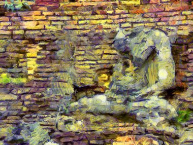 Antik Tayland mimari manzarası Illustrations bir empresyonist resim stili oluşturur.