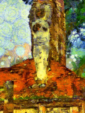 Antik Tayland mimari manzarası Illustrations bir empresyonist resim stili oluşturur.