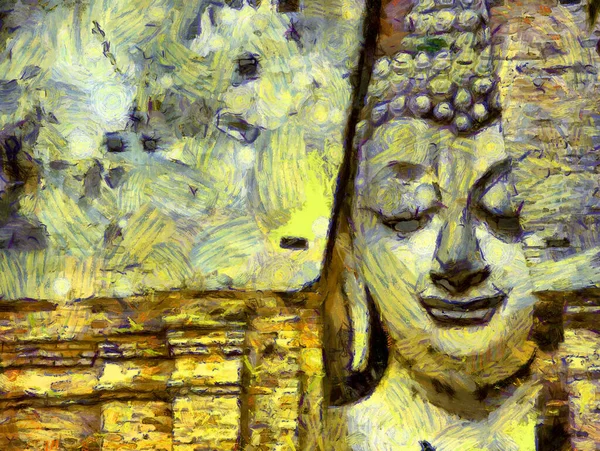 Αρχαία Ταϊλανδέζικη Αρχιτεκτονική Τοπίο Εικονογραφήσεις Δημιουργεί Ένα Ιμπρεσιονιστικό Ύφος Της — Φωτογραφία Αρχείου