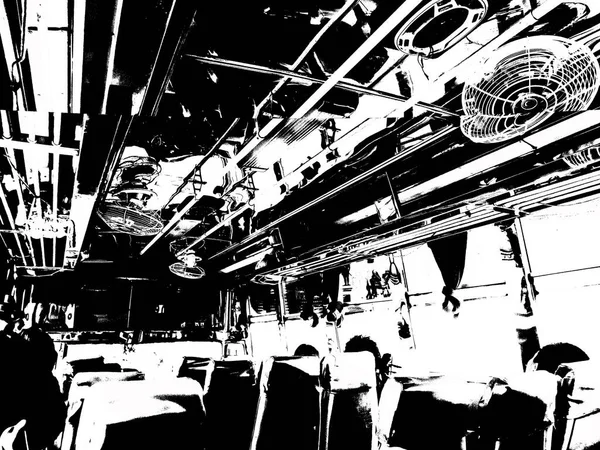 Velho Ônibus Passageiros Tailândia Ilustrações Preto Branco — Fotografia de Stock