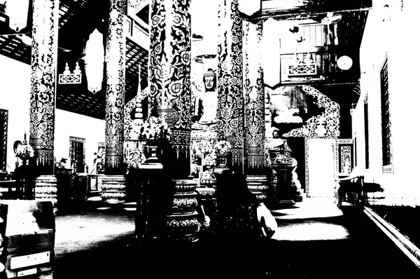 Τοπίο Των Αρχαίων Ναών Στη Βόρεια Ταϊλάνδη Ασπρόμαυρες Εικόνες — Φωτογραφία Αρχείου