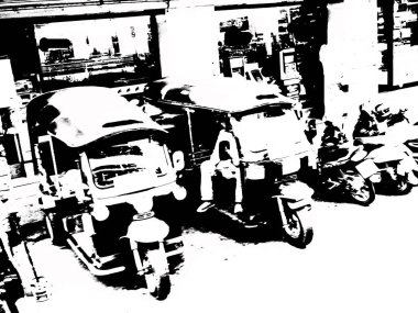 Tayland 'da işe alınan üç tekerlekli tuk-tuk-tuk, empresyonist bir resim stili yaratıyor..