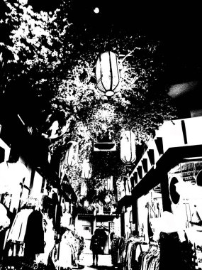 Japon stil mağazaları Illustrations bir empresyonist resim stili oluşturur.