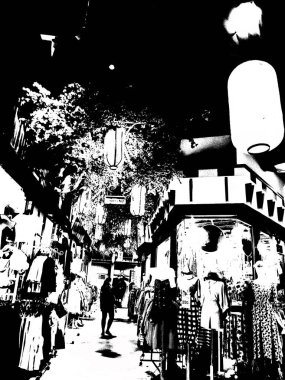 Japon stil mağazaları Illustrations bir empresyonist resim stili oluşturur.