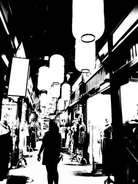 Japon stil mağazaları Illustrations bir empresyonist resim stili oluşturur.