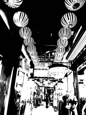 Japon stil mağazaları Illustrations bir empresyonist resim stili oluşturur.