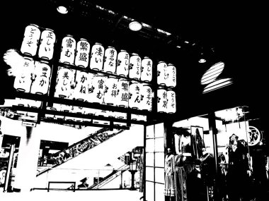 Japon stil mağazaları Illustrations bir empresyonist resim stili oluşturur.