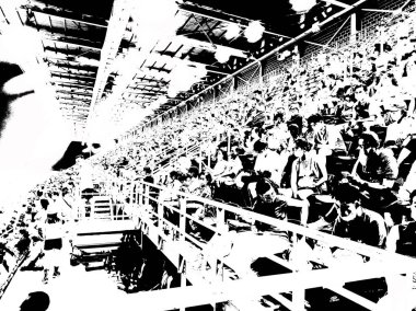 Stadyum binaları ve spor müsabakaları izleyicileri Illustrations, empresyonist bir resim tarzı yaratıyor..