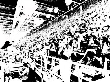 Stadyum binaları ve spor müsabakaları izleyicileri Illustrations, empresyonist bir resim tarzı yaratıyor..