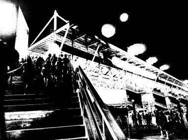 Stadyum binaları ve spor müsabakaları izleyicileri Illustrations, empresyonist bir resim tarzı yaratıyor..