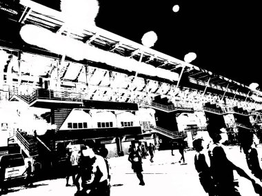 Stadyum binaları ve spor müsabakaları izleyicileri Illustrations, empresyonist bir resim tarzı yaratıyor..