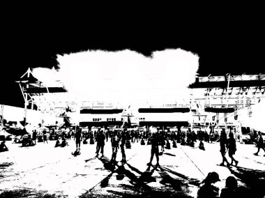 Stadyum binaları ve spor müsabakaları izleyicileri Illustrations, empresyonist bir resim tarzı yaratıyor..