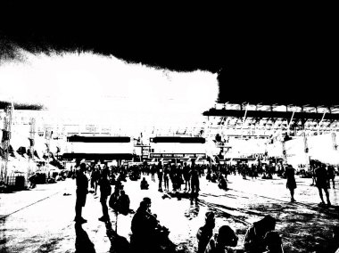 Stadyum binaları ve spor müsabakaları izleyicileri Illustrations, empresyonist bir resim tarzı yaratıyor..