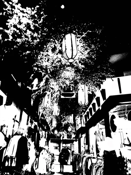 Japon stil mağazaları Illustrations bir empresyonist resim stili oluşturur.