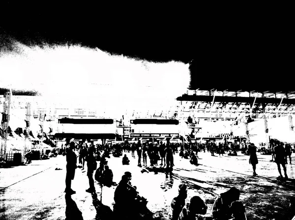 Stadyum binaları ve spor müsabakaları izleyicileri Illustrations, empresyonist bir resim tarzı yaratıyor..